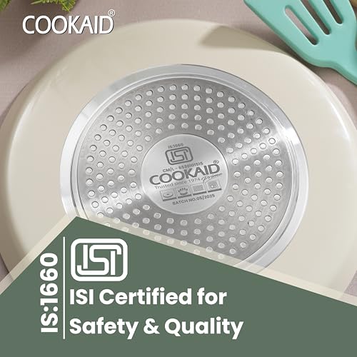 COOKAID Dosa Tawa Non Stick 28 cm | Dosa Tawa Ceramic | ISI Certified | Aluminium Body | Low-Oil Cooking, Quick & Even Heating, Gas & Induction Compatible | Velora - Cream - Image 5