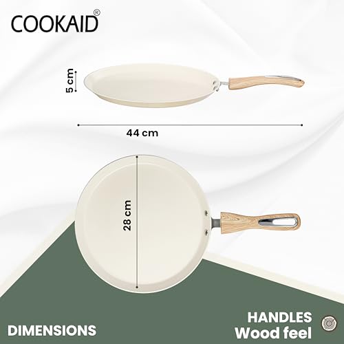 COOKAID Dosa Tawa Non Stick 28 cm | Dosa Tawa Ceramic | ISI Certified | Aluminium Body | Low-Oil Cooking, Quick & Even Heating, Gas & Induction Compatible | Velora - Cream - Image 2