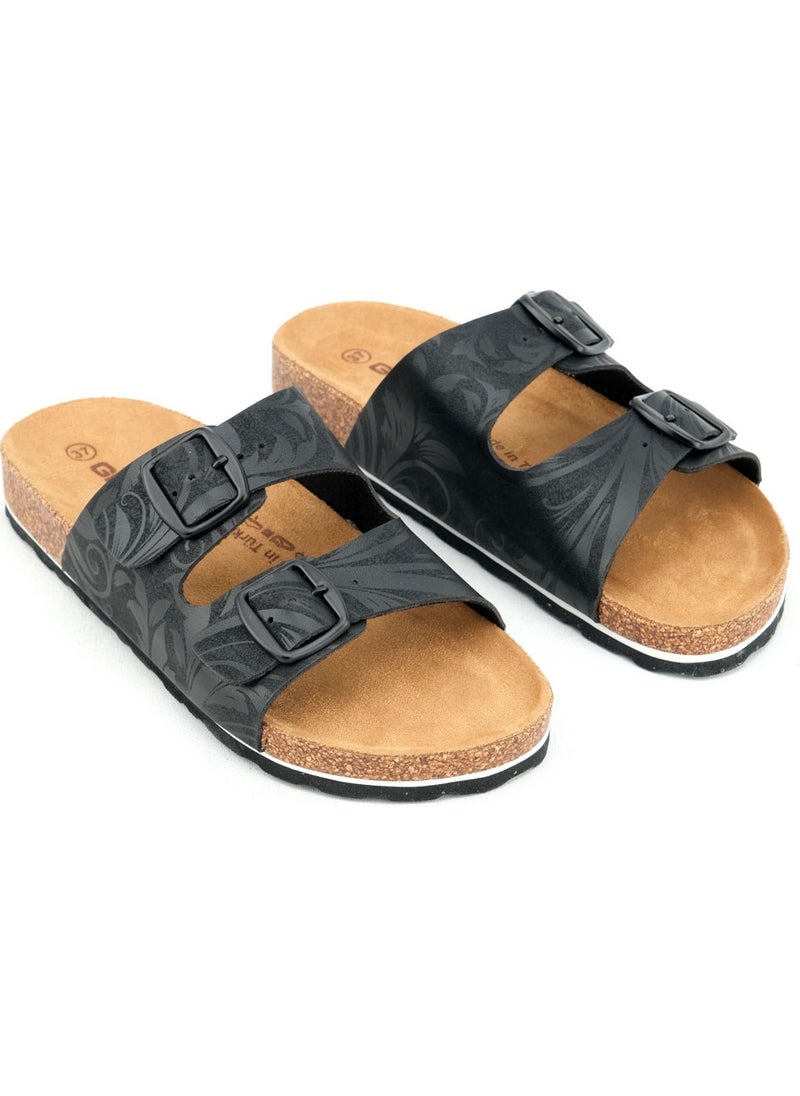 Gezer - Women's Summer Design Faux Leather Cork Sole Two Buckle Adjustable Slippers - Image 1