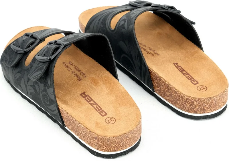 Gezer Women's Summer Design Faux Leather Cork Sole Two Buckle Adjustable Slippers