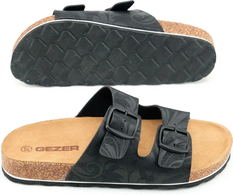 Gezer Women's Summer Design Faux Leather Cork Sole Two Buckle Adjustable Slippers