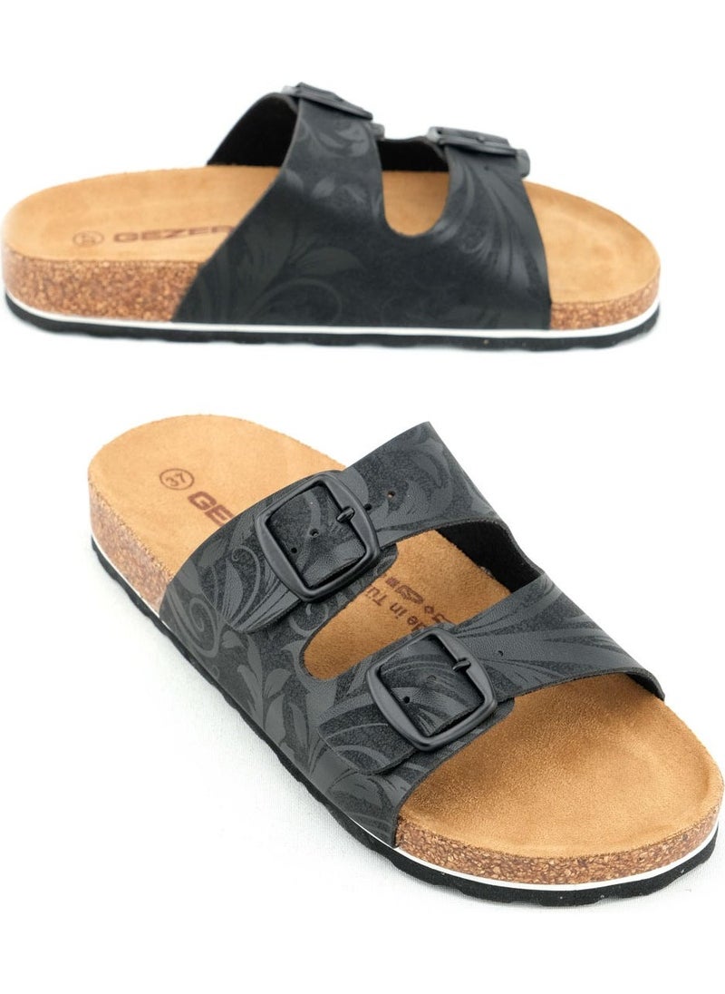 Gezer - Women's Summer Design Faux Leather Cork Sole Two Buckle Adjustable Slippers - Image 1
