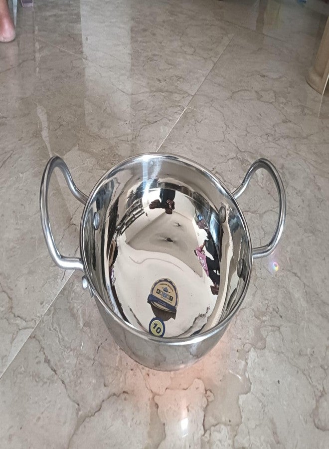 Duodeno Stainless Steel Copper Bottom Kadhai with Handles | Heavy Gauge |Traditional Indian Cookware (Color - Silver) (2 L) - Image 1