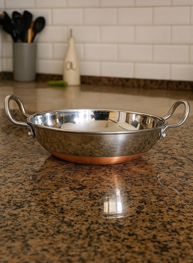 Duodeno Stainless Steel Copper Bottom Kadhai with Handles | Heavy Gauge |Traditional Indian Cookware (Color - Silver) (2 L) - Image 4