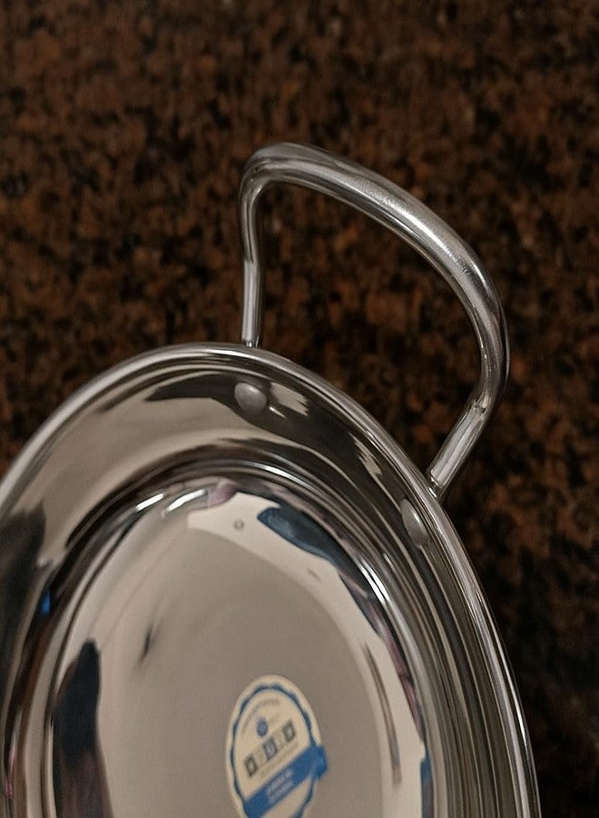Duodeno Stainless Steel Copper Bottom Kadhai with Handles | Heavy Gauge |Traditional Indian Cookware (Color - Silver) (2 L) - Image 2