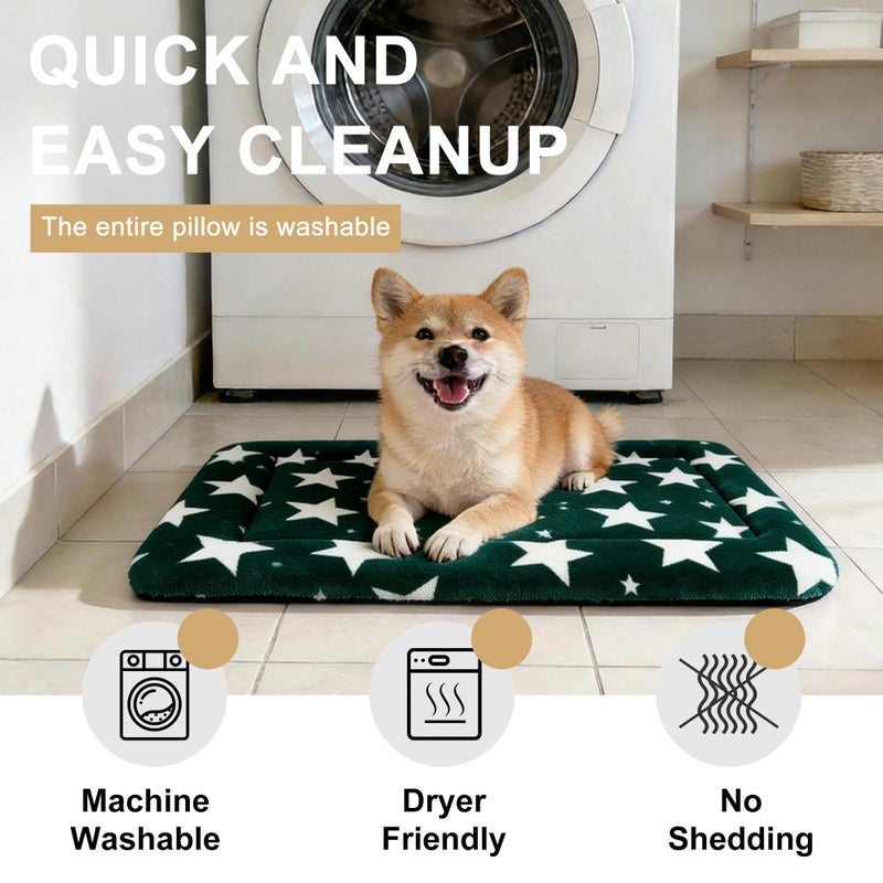 pobopobo Dog Bed Mat â€“ Soft & Comfortable Dog Kennel Pad for Crate â€“ Durable Crate Bed & Mat for Dogs & Cats â€“ Ideal for Crate, Kennel, and Home Use (Big&Little Stars Green, S(24"*18"*1.5")) - Image 5