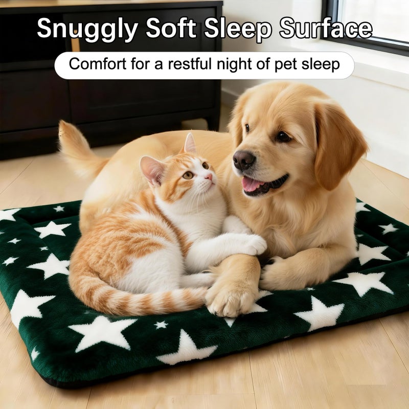 pobopobo Dog Bed Mat â€“ Soft & Comfortable Dog Kennel Pad for Crate â€“ Durable Crate Bed & Mat for Dogs & Cats â€“ Ideal for Crate, Kennel, and Home Use (Big&Little Stars Green, S(24"*18"*1.5")) - Image 2