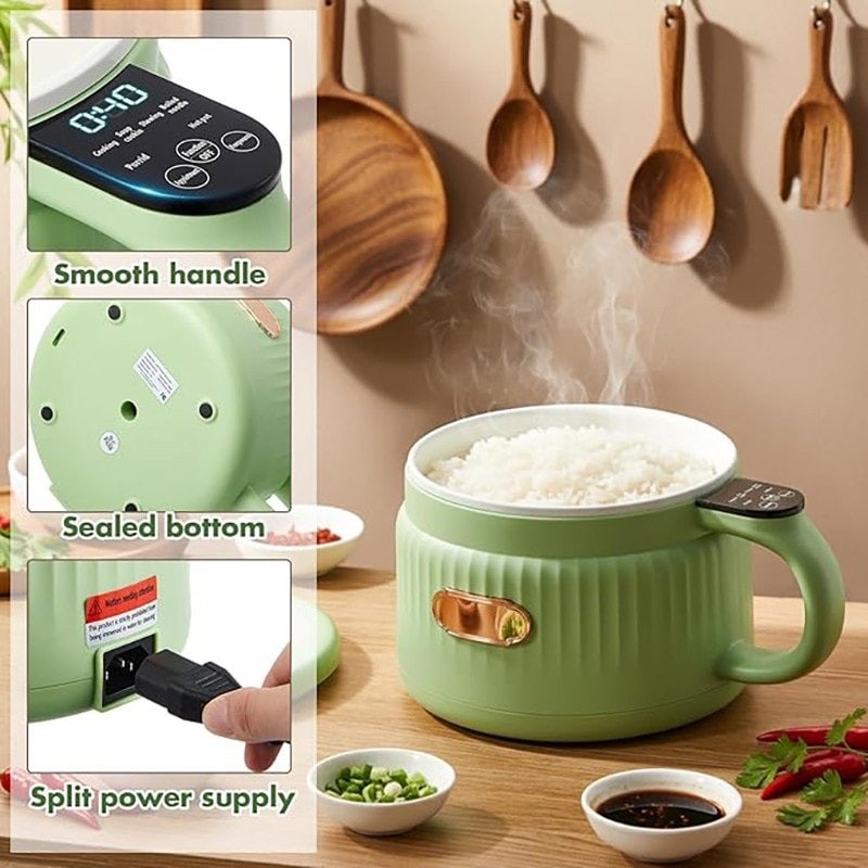 1.6L Mini Multi-Functional Electric Cooker Non-Stick Smart Rice Cooker Portable Hot Pot for Dorm Office Porridge Noodles Soup Stew Cooking Pot(Green) - Image 5