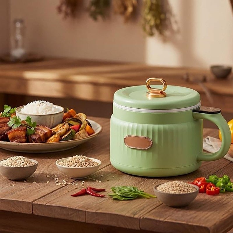 1.6L Mini Multi-Functional Electric Cooker Non-Stick Smart Rice Cooker Portable Hot Pot for Dorm Office Porridge Noodles Soup Stew Cooking Pot(Green) - Image 2