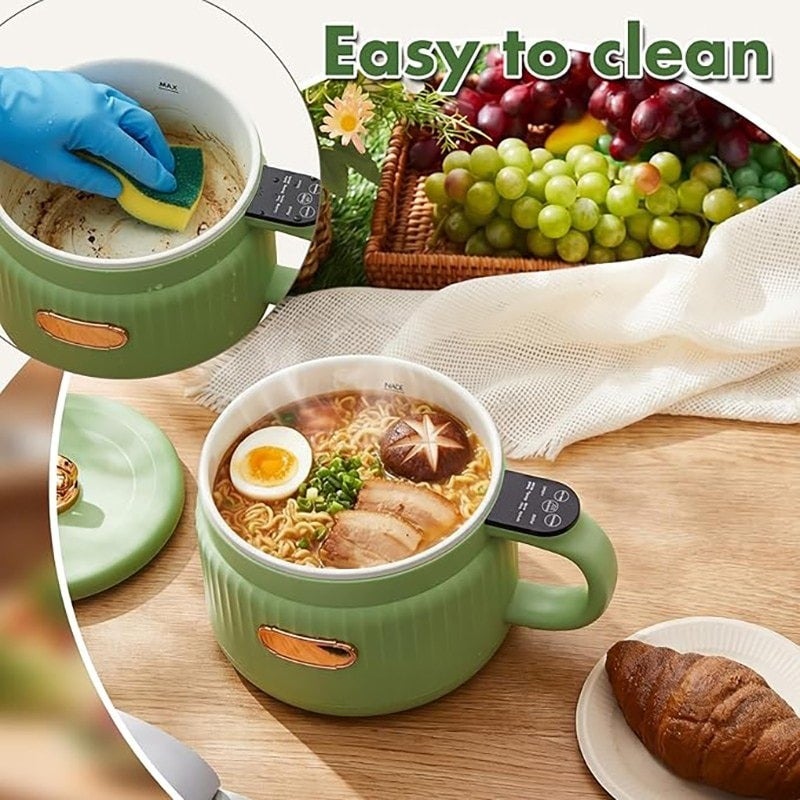 1.6L Mini Multi-Functional Electric Cooker Non-Stick Smart Rice Cooker Portable Hot Pot for Dorm Office Porridge Noodles Soup Stew Cooking Pot(Green) - Image 4