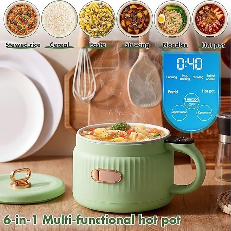 1.6L Mini Multi-Functional Electric Cooker Non-Stick Smart Rice Cooker Portable Hot Pot for Dorm Office Porridge Noodles Soup Stew Cooking Pot(Green) - Image 3