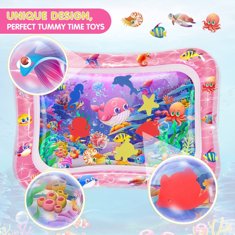 Infinno Tummy Time Mat Premium Baby Water Play Mat for Infants and Toddlers Baby Toys for 3 to 24 Months, Strengthen Your Baby's Muscles, Pink Theme Toys - Image 2