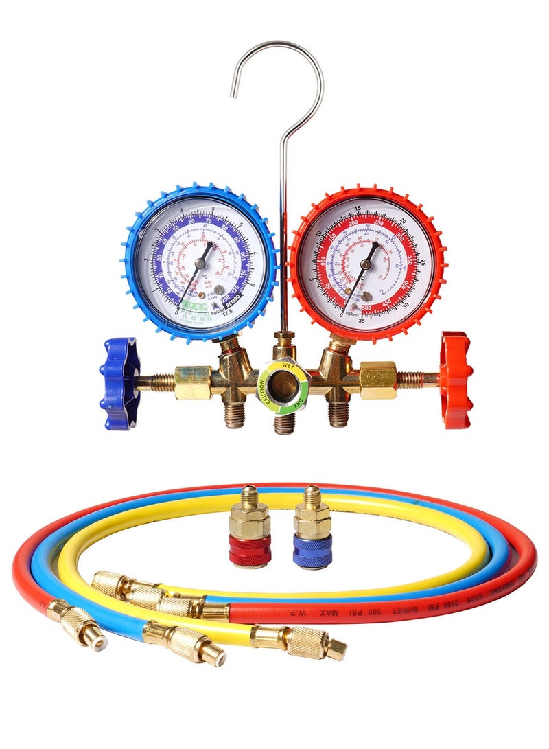 AL-WAHA AL-ZHABIA 32'' HVAC Gauges Fits for R134A R12, R22, R502, AC Gauge Set with Quick Couplers, Adapter for Car A/C System Automotive Air Conditioning Maintenance - Image 1