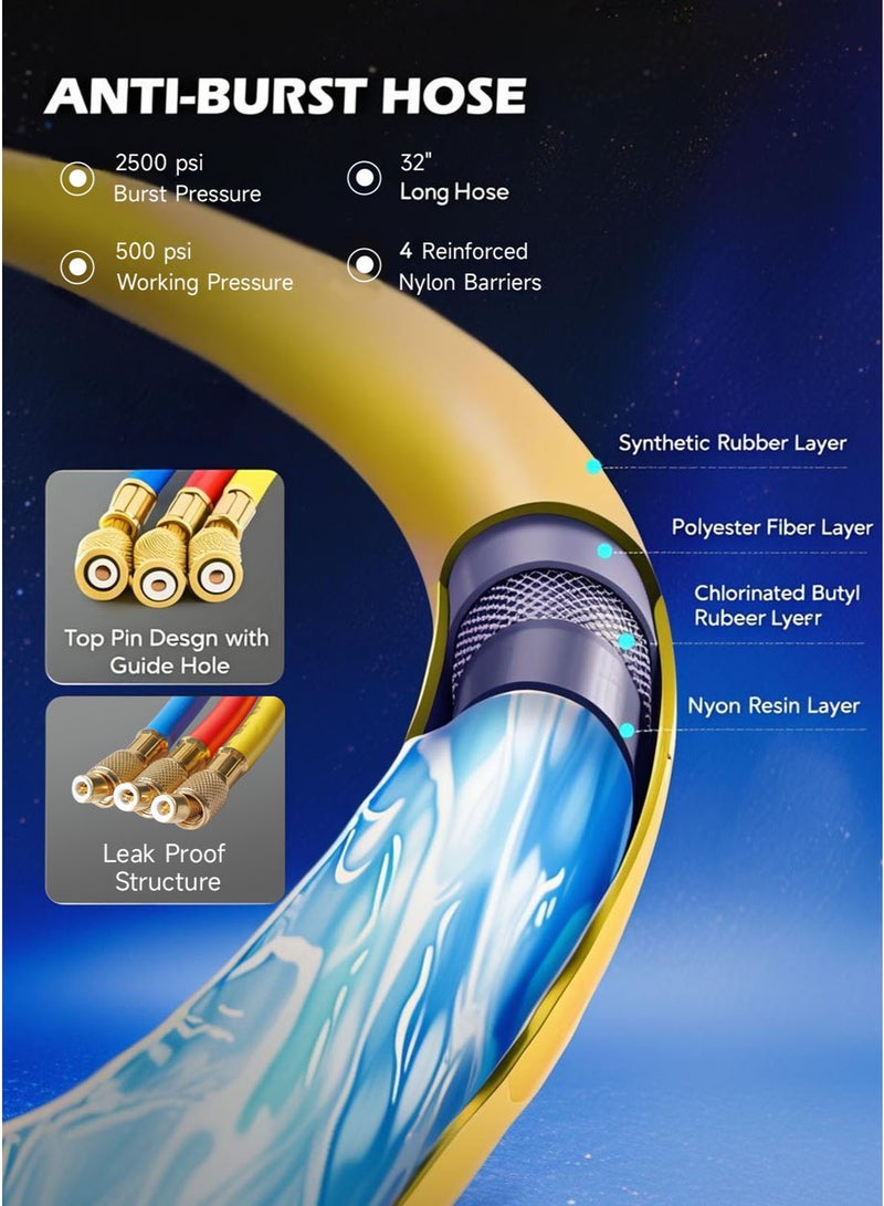 AL-WAHA AL-ZHABIA 32'' HVAC Gauges Fits for R134A R12, R22, R502, AC Gauge Set with Quick Couplers, Adapter for Car A/C System Automotive Air Conditioning Maintenance - Image 3