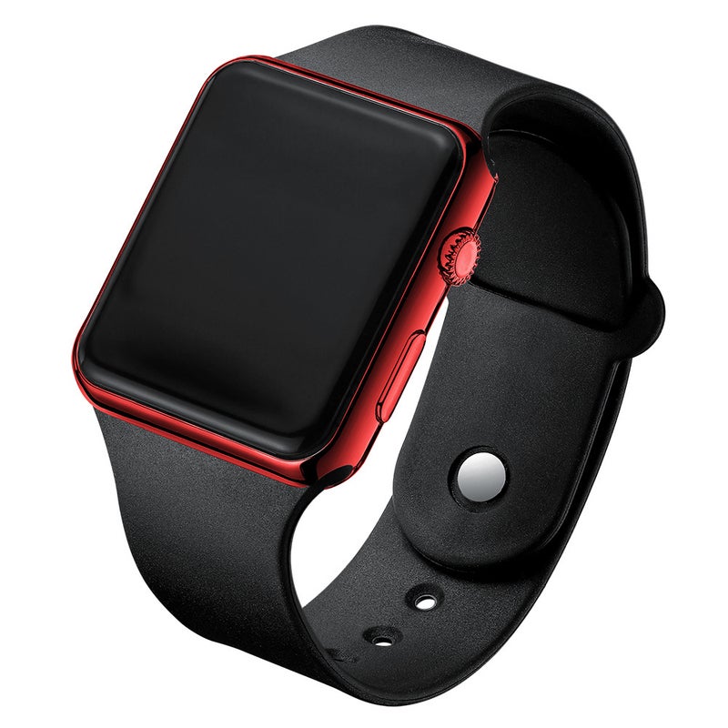 Slim LED Square Digital Watch Fashion Couple Student Sports Red Shell Black Belt