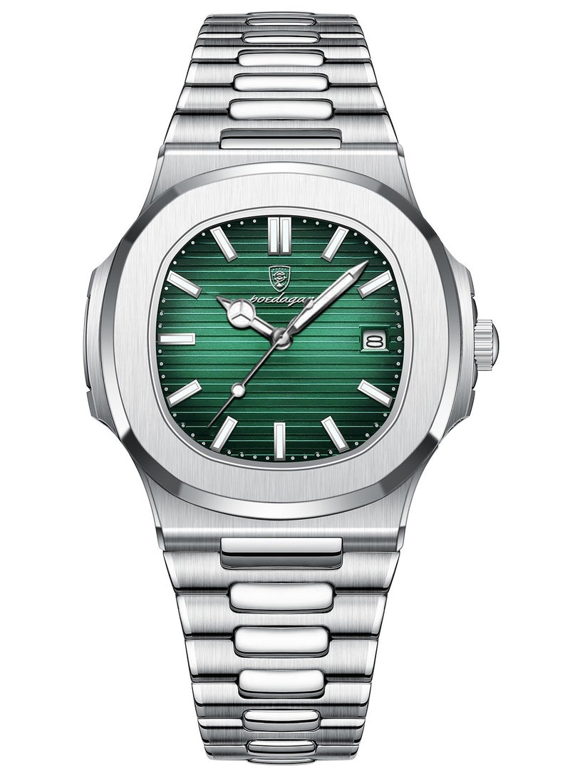 POEDAGAR ساعات للرجال ساعة كوارتز من الفولاذ المقاوم للصدأ مقاومة للماء ساعة تناظرية - Image 1