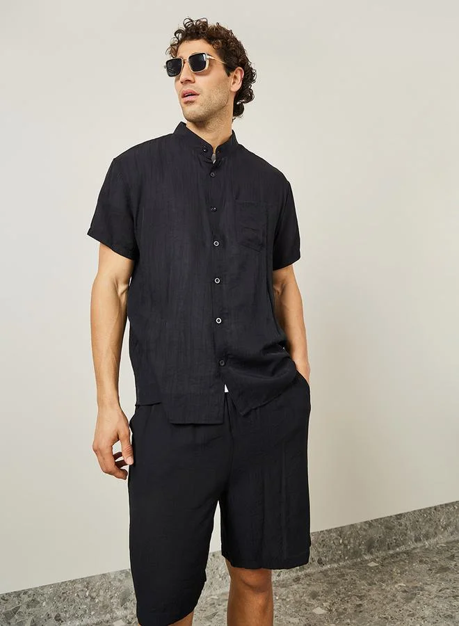 Styli Woven Textured Shirt & Shorts Co-Ords
