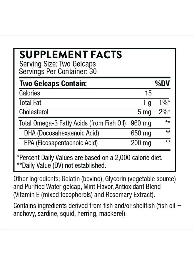 Thorne حمض الدوكوساهيكسانويك قبل الولادة - 650 ملغ DHA و 200 ملغ EPA - يدعم تطوير دماغ الطفل والجهاز العصبي من الحمل إلى الرضاعة - 60 كبسولة - Image 2