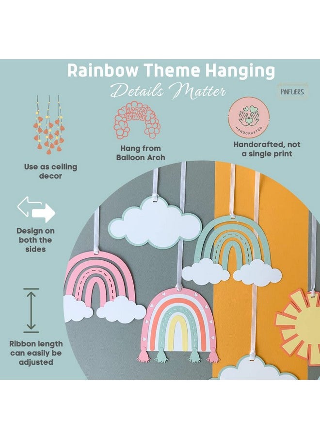 Pinfliers Pinfliers Rainbow Theme Birthday Decorations for Hanging, Ceiling Hangings for Birthday Decoration/Wall Hanging for Birthday Decoration, 6 Rainbow Hanging Decoration, Pastel - Multicolor  - Image 3