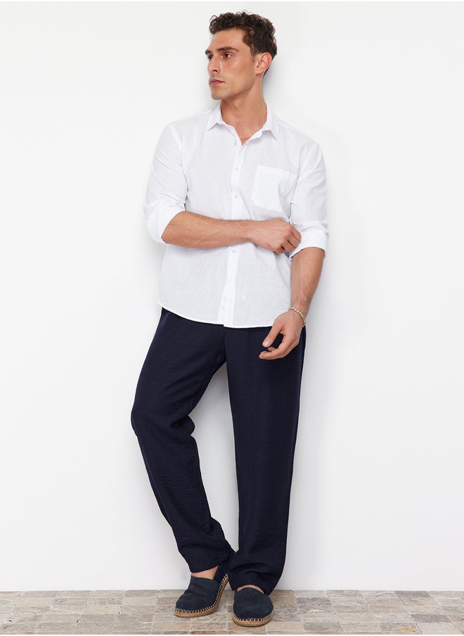 trendyol - Navy Blue Men's Tapered Elastic Waisted Linen Look Trousers - Image 1