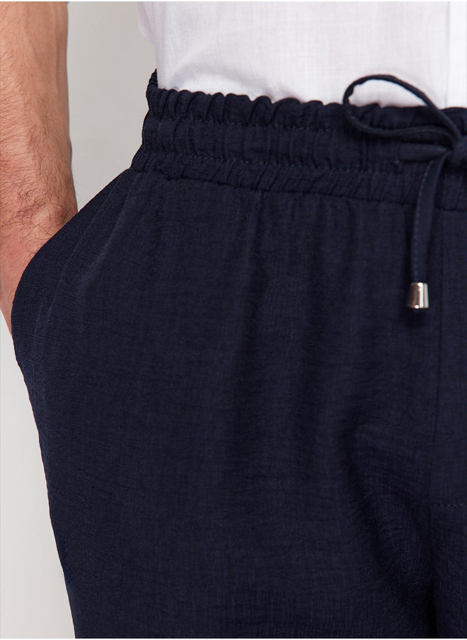 trendyol - Navy Blue Men's Tapered Elastic Waisted Linen Look Trousers - Image 1