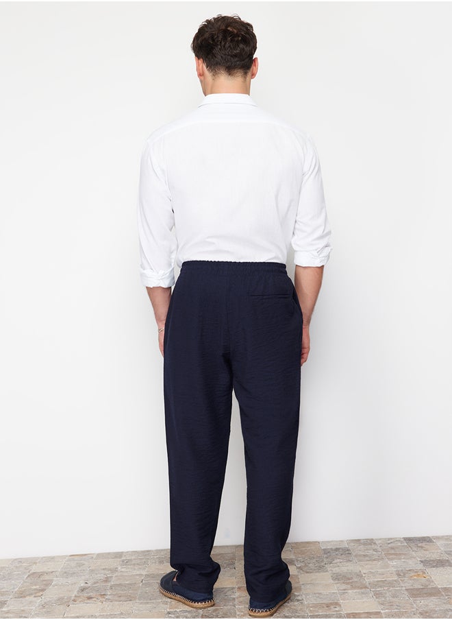 trendyol - Navy Blue Men's Tapered Elastic Waisted Linen Look Trousers - Image 1