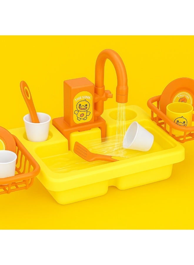 Electric Duck Kitchen Sink Toy for Kids - 19 PCS Pretend Play Set with Running Water, Rotatable Faucet, Utensils, Cups & Plates - Educational Role Play for Toddlers - Image 1