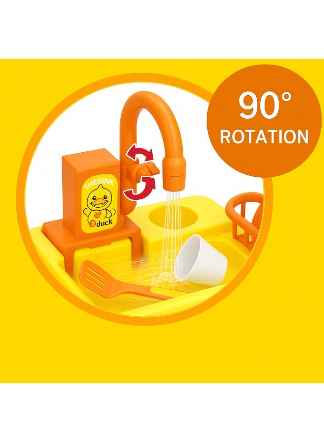 Electric Duck Kitchen Sink Toy for Kids - 19 PCS Pretend Play Set with Running Water, Rotatable Faucet, Utensils, Cups & Plates - Educational Role Play for Toddlers - Image 3