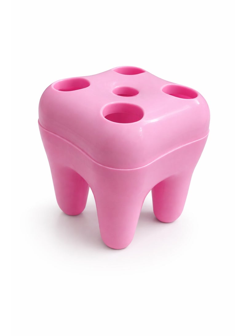 حامل ومنظم لفرش ومعجون الأسنان وأدوات المكياج بلاستيك بتصميم مبتكر على شكل ضرس بـ 5 فتحات - وردي (بينك) - Image 1