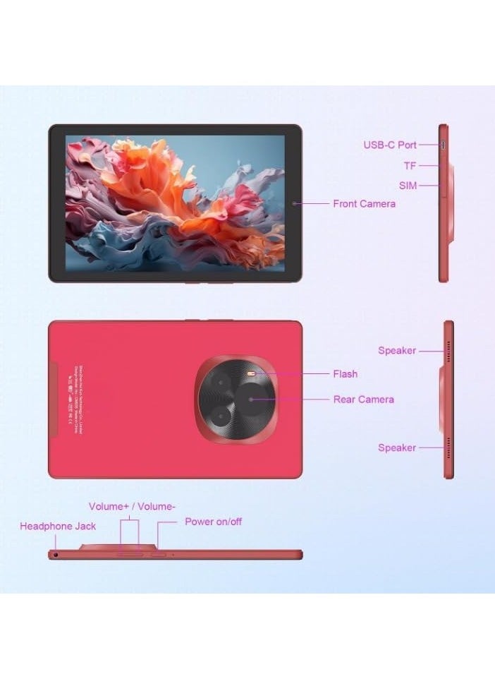CM935 9 inch Tablet Android 13 Tablet,8GB RAM, 512GB ROM,5G LTE with SIM Card Slot,1280 * 800 IPS Display, 8000mAh Battery, WiFi & Bluetooth - Includes Protector Case & Stylus, Red