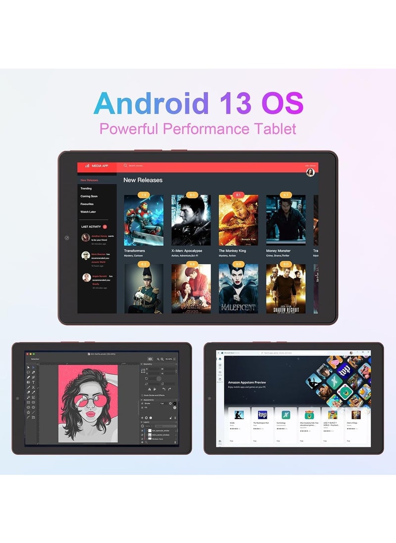 CM935 9 inch Tablet Android 13 Tablet,8GB RAM, 512GB ROM,5G LTE with SIM Card Slot,1280 * 800 IPS Display, 8000mAh Battery, WiFi & Bluetooth - Includes Protector Case & Stylus, Red