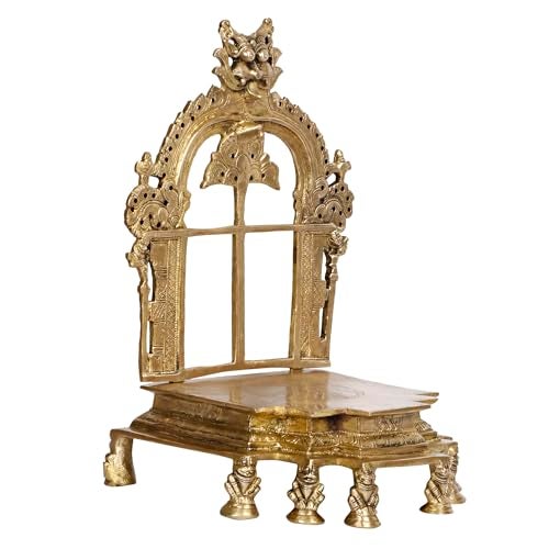 ARTVARKO Brass Kirtimukha Throne Pooja Singhasan Chowki Prabhavali for Idol Seat Prabhawal Peedam Idol God Stand Pooja for Idols 12 Inch - Image 3