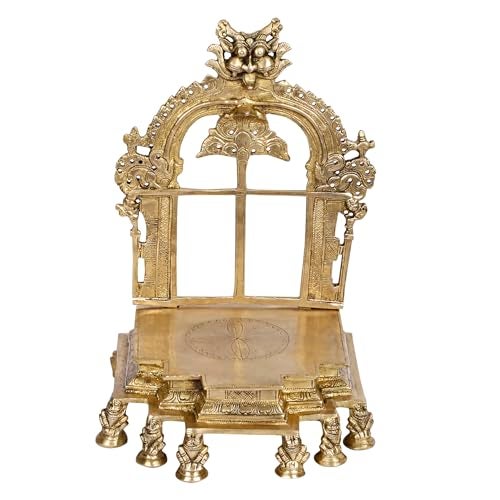 ARTVARKO Brass Kirtimukha Throne Pooja Singhasan Chowki Prabhavali for Idol Seat Prabhawal Peedam Idol God Stand Pooja for Idols 12 Inch - Image 2