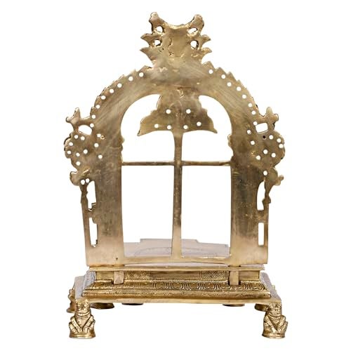 ARTVARKO Brass Kirtimukha Throne Pooja Singhasan Chowki Prabhavali for Idol Seat Prabhawal Peedam Idol God Stand Pooja for Idols 12 Inch - Image 5