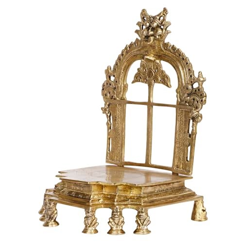ARTVARKO Brass Kirtimukha Throne Pooja Singhasan Chowki Prabhavali for Idol Seat Prabhawal Peedam Idol God Stand Pooja for Idols 12 Inch - Image 4