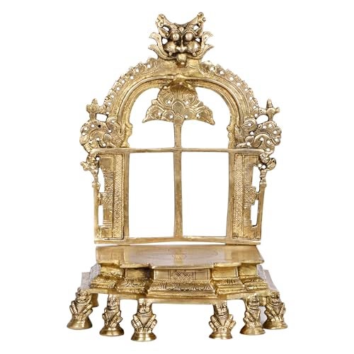 ARTVARKO Brass Kirtimukha Throne Pooja Singhasan Chowki Prabhavali for Idol Seat Prabhawal Peedam Idol God Stand Pooja for Idols 12 Inch - Image 1