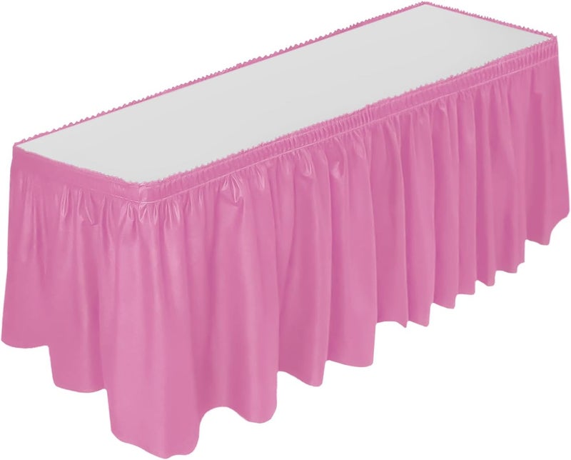 DecorRack Table Skirt, 29 in x 14 ft -BPA Free- Plastic Tableskirt, Disposable, Reusable, Rectangular Tablecloth Skirt, Light Pink (1 Pack) - Image 1