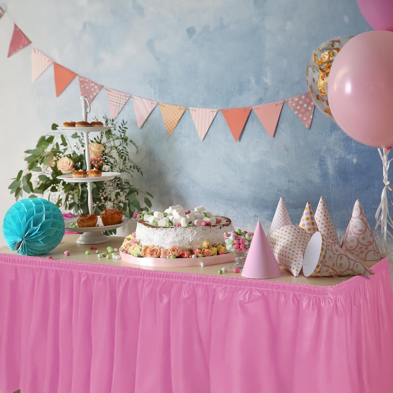 DecorRack Table Skirt, 29 in x 14 ft -BPA Free- Plastic Tableskirt, Disposable, Reusable, Rectangular Tablecloth Skirt, Light Pink (1 Pack) - Image 4