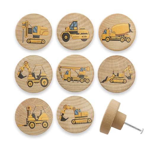 Lasyman Set of 8 Wooden Construction Vehicle Digger Vehicle Theme Boys Bedroom Furniture Cabinet Dresser Drawer Knobs and Pulls 18 X 18 Inches - Image 1
