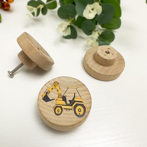 Lasyman Set of 8 Wooden Construction Vehicle Digger Vehicle Theme Boys Bedroom Furniture Cabinet Dresser Drawer Knobs and Pulls 18 X 18 Inches - Image 3