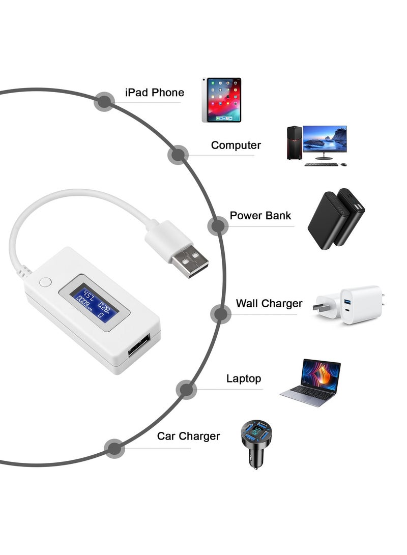 SYOSI USB Tester Power Meter, Digital Multimeter, Voltage and Current Tester Meter, Mobile Phone Battery Tester, Power Bank Capacity Tester (White) - Image 3
