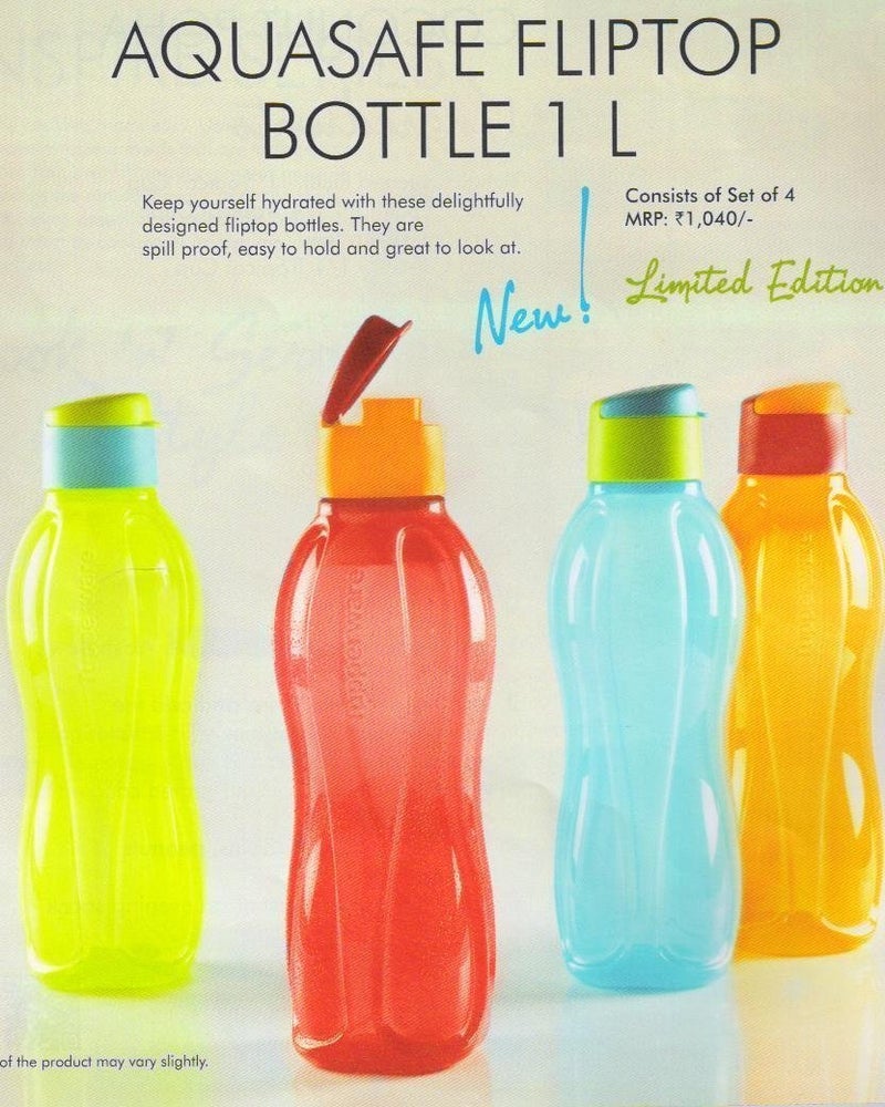 Tupperware Aquasafe Flip Top Bottle 1 L each, Set of 4 - Image 5