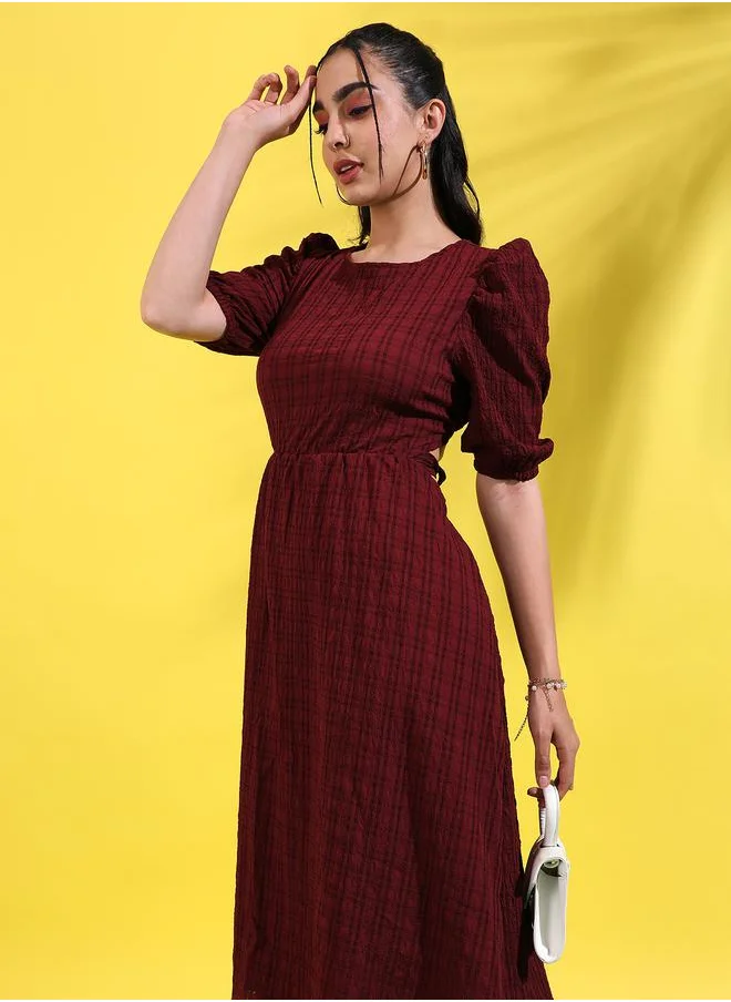 Campus Sutra Tie-Up Back Cut-Out Detail A-Line Midi Dress by Styli