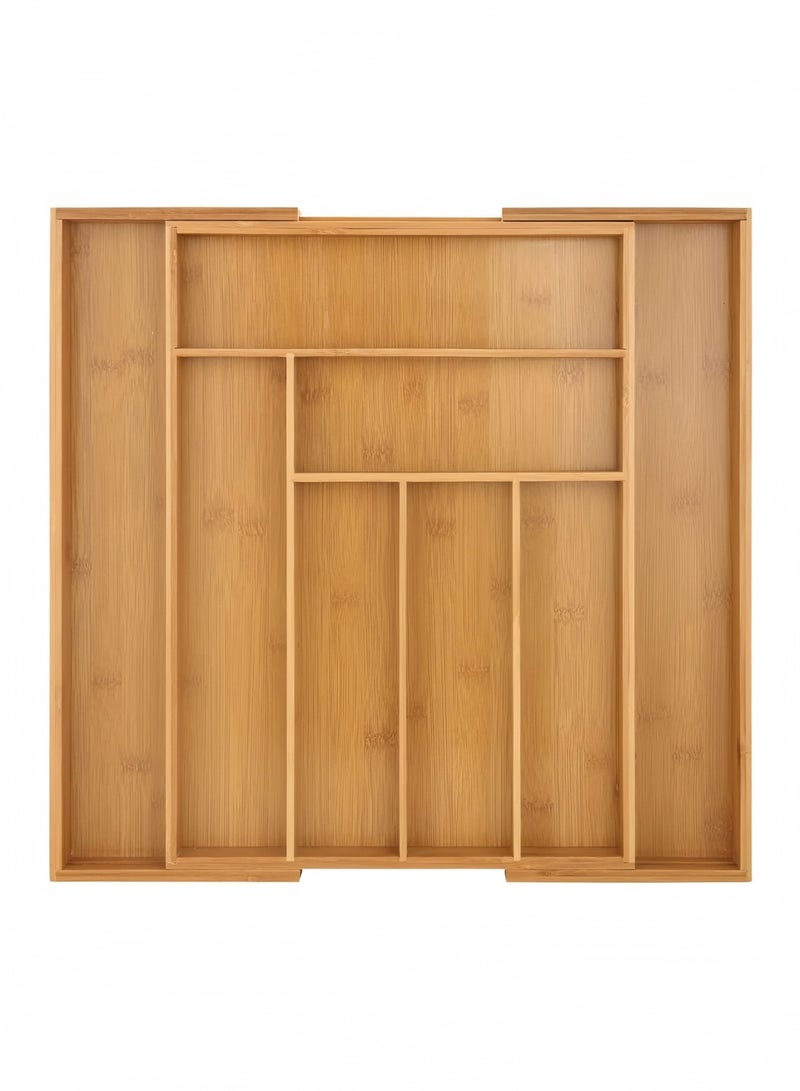 Bamboo Silverware Organizer for Drawer, Expandable Silverware Tray, Kitchen Drawer Organizer – Large Utensil Cutlery Holder with 6-8 Slots - Image 1