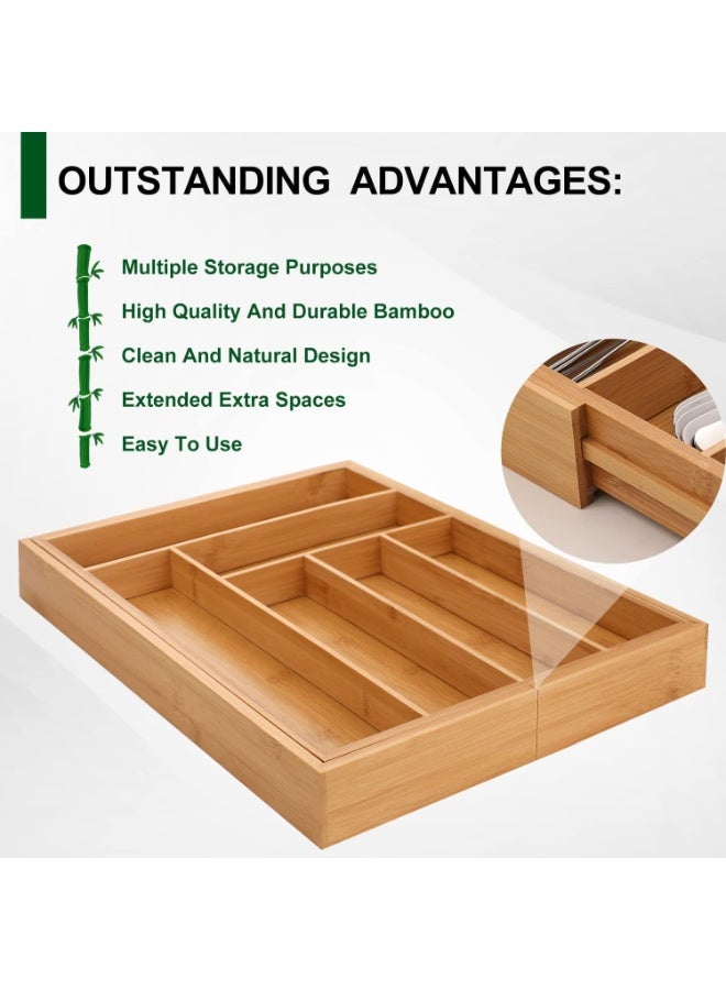 Bamboo Silverware Organizer for Drawer, Expandable Silverware Tray, Kitchen Drawer Organizer – Large Utensil Cutlery Holder with 6-8 Slots - Image 3