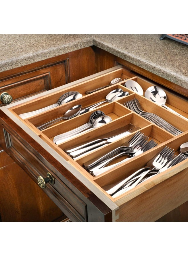 Bamboo Silverware Organizer for Drawer, Expandable Silverware Tray, Kitchen Drawer Organizer – Large Utensil Cutlery Holder with 6-8 Slots - Image 4