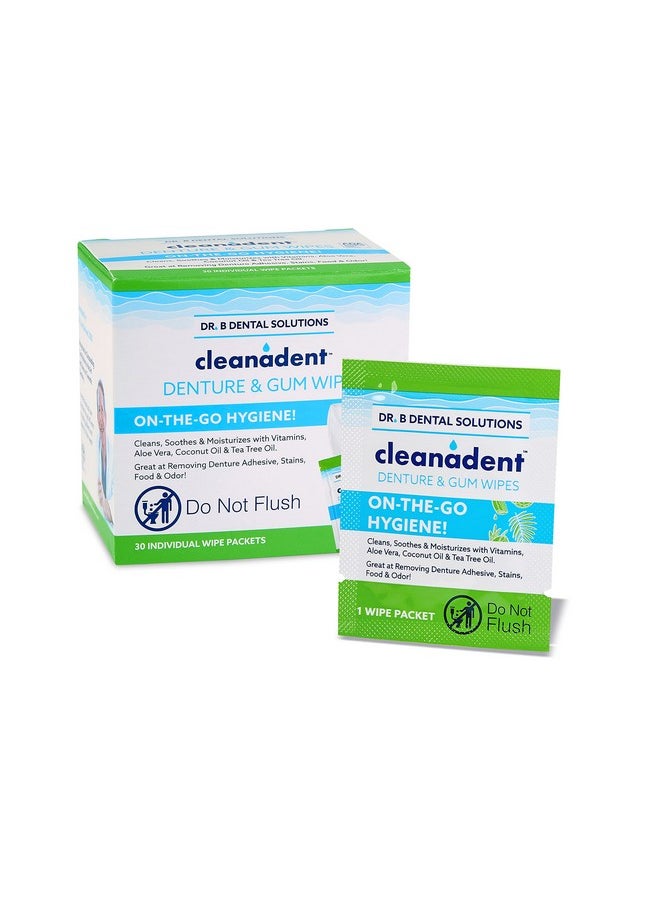 دكتور.  مناديل Cleanadent - مناديل تنظيف الأسنان الصناعية المريحة، تنعش اللثة، خالية من الألوان/النكهات الاصطناعية - عبوة من 30 قطعة  - Image 1