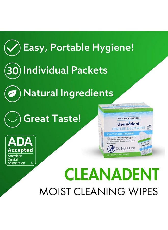 دكتور.  مناديل Cleanadent - مناديل تنظيف الأسنان الصناعية المريحة، تنعش اللثة، خالية من الألوان/النكهات الاصطناعية - عبوة من 30 قطعة  - Image 2