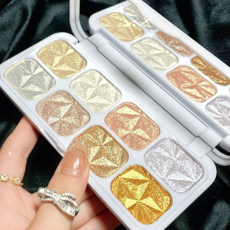 evpct 8 Colors Highlighter Makeup Palette for Face Highlighters & Luminizers iluminadores de maquillaje profesional Gold Cheek Diamond Shimmer Stick Glitter Contour Bronzer and Highlighter Palette - Image 1