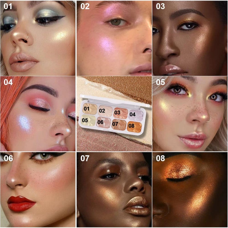 evpct 8 Colors Highlighter Makeup Palette for Face Highlighters & Luminizers iluminadores de maquillaje profesional Gold Cheek Diamond Shimmer Stick Glitter Contour Bronzer and Highlighter Palette - Image 2